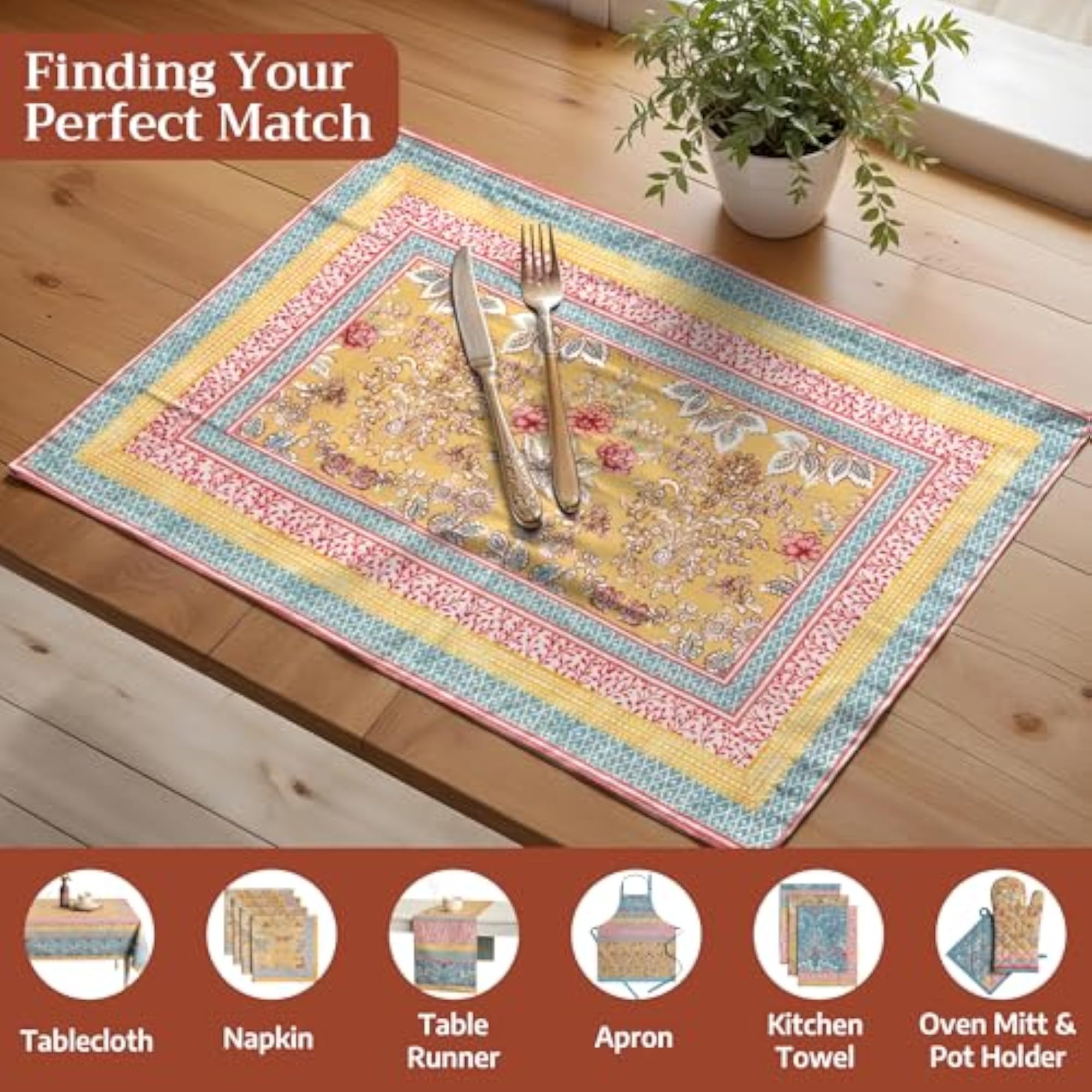 Reusable 100% Cotton Placemats Set of 4